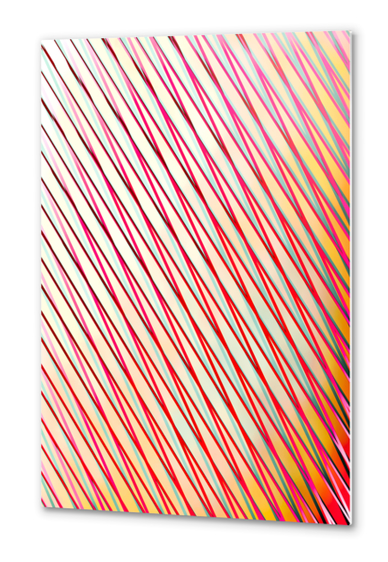 geometric line pattern abstract background in pink yellow blue Metal prints by Timmy333