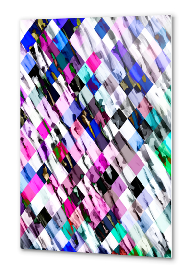 geometric pixel square pattern abstract in purple blue pink Metal prints by Timmy333