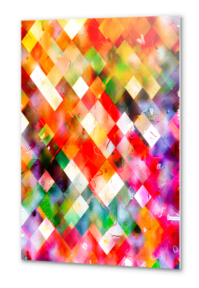 geometric pixel square pattern abstract in red purple green yellow Metal prints by Timmy333