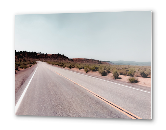 Road with the desert view and blue sky in California USA Metal prints by Timmy333