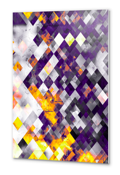 geometric pixel square pattern abstract art background in purple orange brown Metal prints by Timmy333