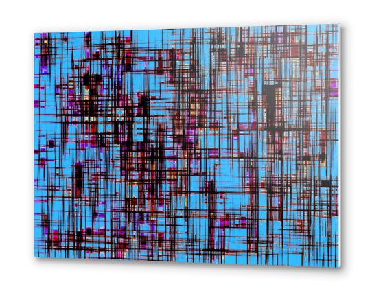 geometric line pattern abstract art texture in blue and pink Metal prints by Timmy333