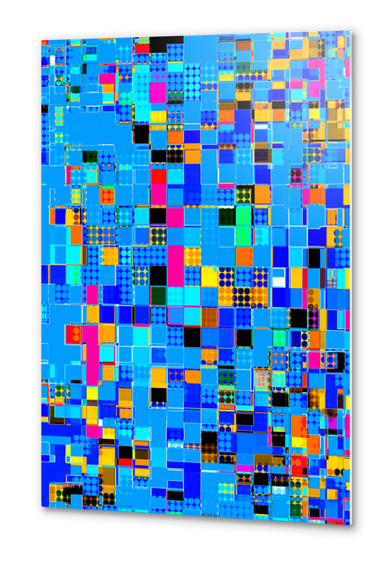 geometric pixel square pattern abstract background in blue pink yellow Metal prints by Timmy333