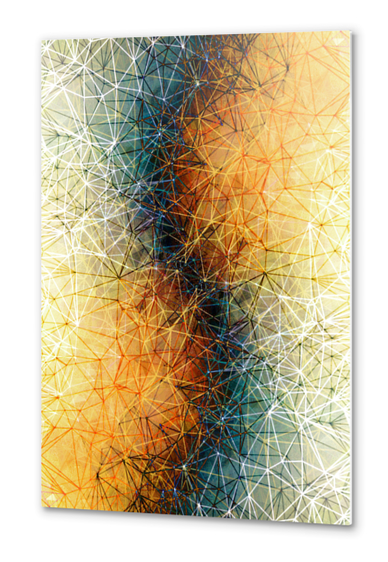 fractal geometric line pattern abstract art in orange brown blue Metal prints by Timmy333