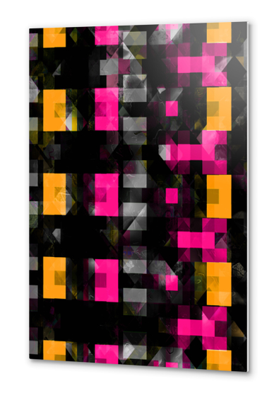 geometric symmetry art  pixel square pattern abstract background in pink orange black Metal prints by Timmy333