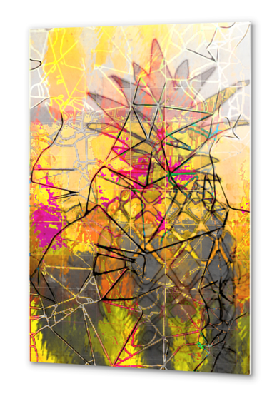 geometric pineapple line abstract background in pink yellow orange Metal prints by Timmy333