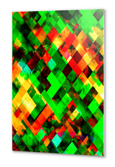 geometric square pixel pattern abstract background in green red yellow Metal prints by Timmy333