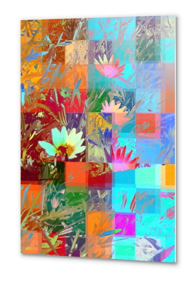 colorful blooming flowers with geometric pixel abstract Metal prints by Timmy333