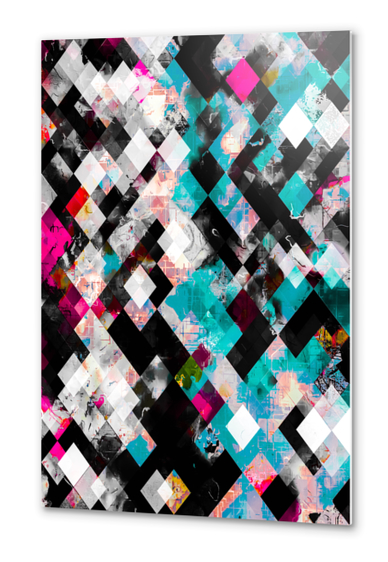 geometric pixel square pattern abstract in pink blue black Metal prints by Timmy333