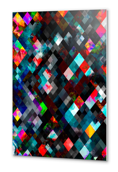 geometric pixel square pattern abstract art in blue red pink Metal prints by Timmy333