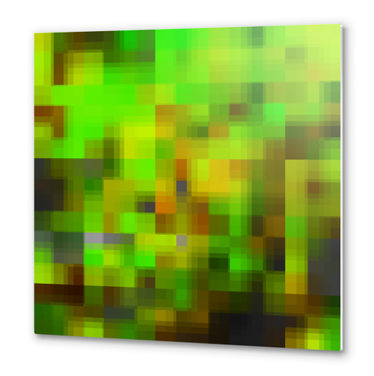 graphic design geometric pixel square pattern abstract in green brown Metal prints by Timmy333