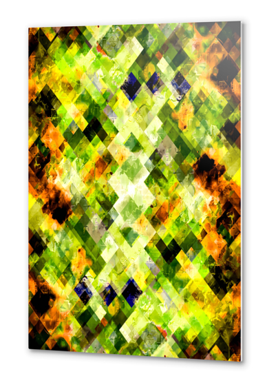 geometric pixel square pattern abstract background in green brown Metal prints by Timmy333