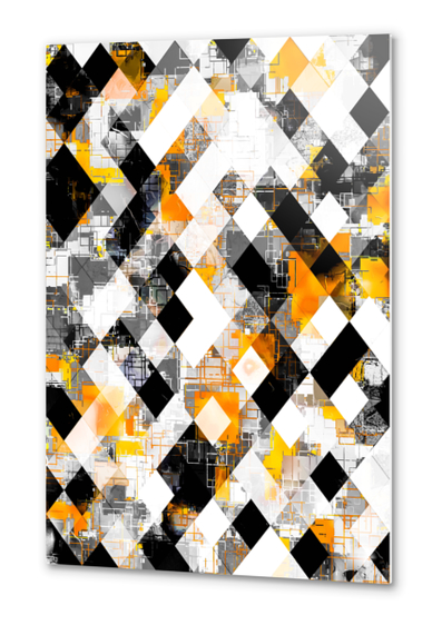 geometric pixel square pattern abstract background in yellow orange black Metal prints by Timmy333