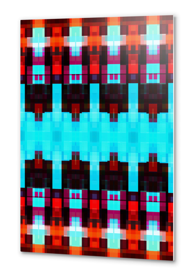 symmetry art graphic design pixel geometric square pattern abstract background in blue red brown Metal prints by Timmy333