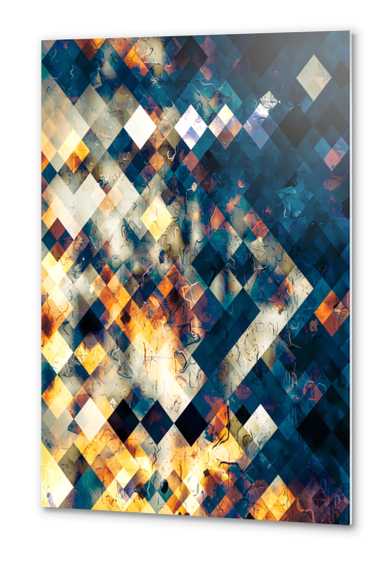 geometric square pixel pattern abstract background in blue brown orange Metal prints by Timmy333