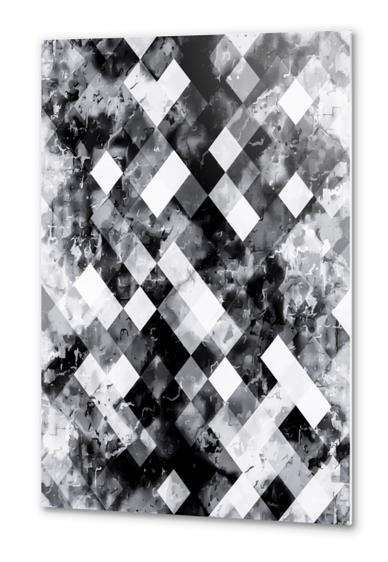 black and white geometric pixel square pattern abstract background Metal prints by Timmy333