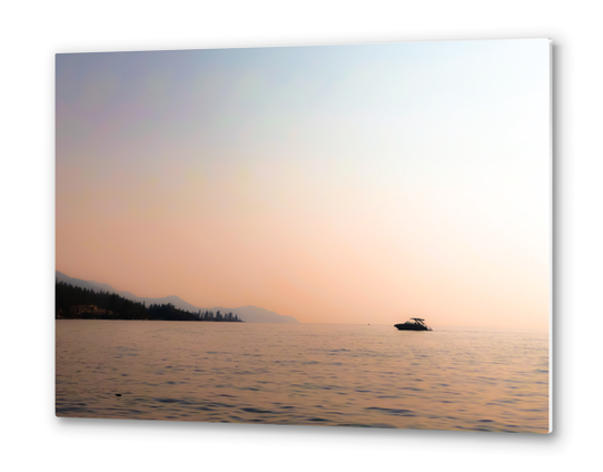 boat on the lake with sunset light at Lake Tahoe USA Metal prints by Timmy333