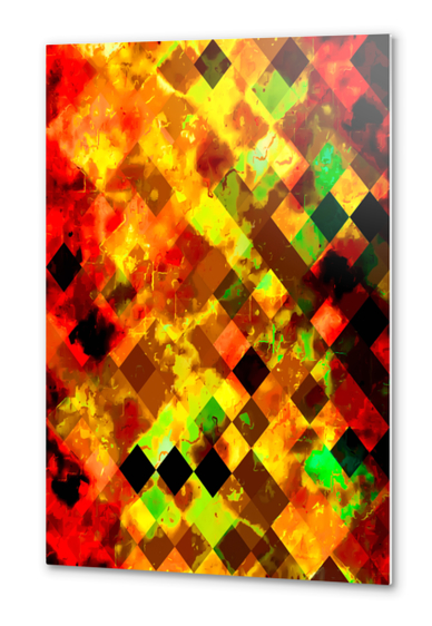 geometric square pixel pattern abstract background in yellow brown red Metal prints by Timmy333