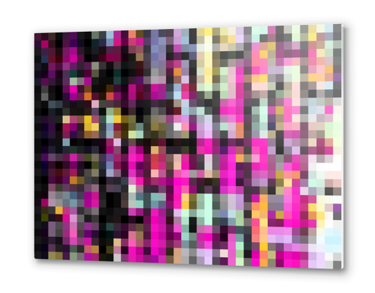 colorful geometric square pixel pattern abstract background in pink blue yellow Metal prints by Timmy333