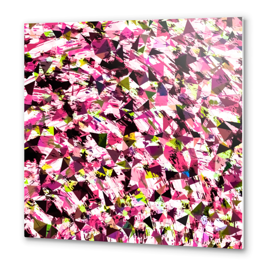 geometric triangle pattern abstract in pink yellow Metal prints by Timmy333