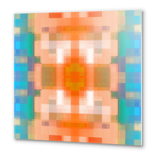 geometric symmetry art pixel square pattern abstract background in orange blue Metal prints by Timmy333