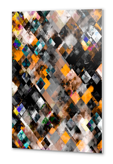 geometric pixel square pattern abstract art in orange brown blue Metal prints by Timmy333