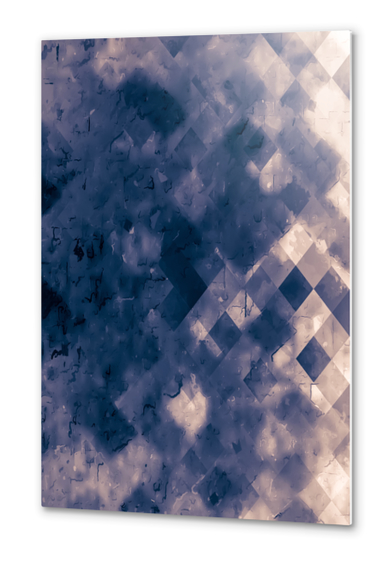 geometric square pixel pattern abstract background in black white and blue Metal prints by Timmy333