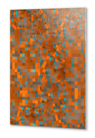 geometric pixel square pattern abstract background in orange blue Metal prints by Timmy333