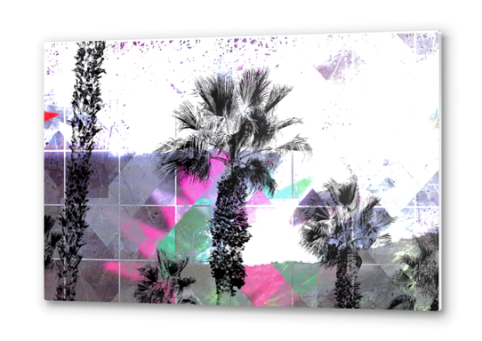 palm tree with geometric pixel square pattern abstract in purple pink blue Metal prints by Timmy333