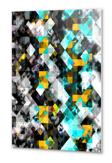 geometric pixel square pattern abstract background in blue yellow black Metal prints by Timmy333