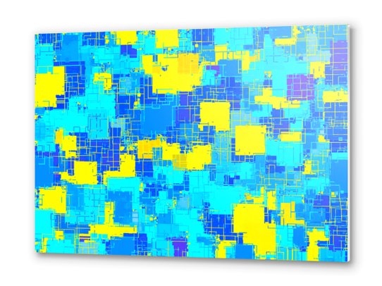 geometric square pixel pattern abstract in blue and yellow Metal prints by Timmy333