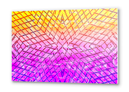 geometric symmetry line pattern abstract in purple pink orange yellow Metal prints by Timmy333