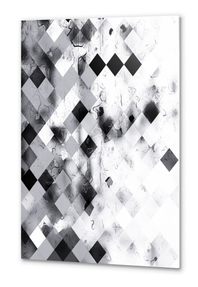 geometric pixel square pattern abstract background in black and white Metal prints by Timmy333