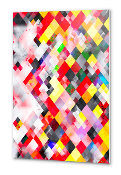 colorful geometric square pixel pattern abstract in red pink yellow Metal prints by Timmy333