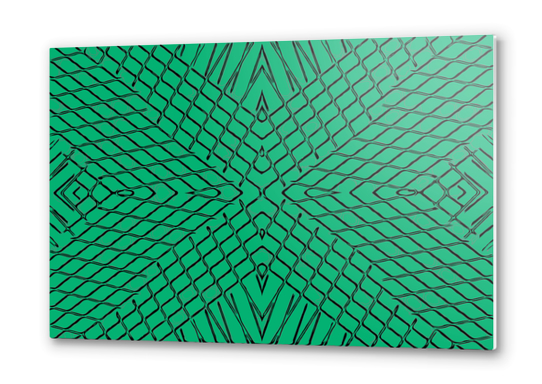 geometric symmetry line pattern abstract in green Metal prints by Timmy333