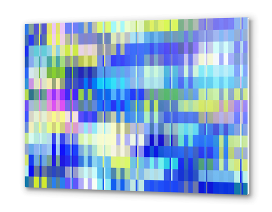 geometric square pixel pattern abstract background in blue and yellow Metal prints by Timmy333