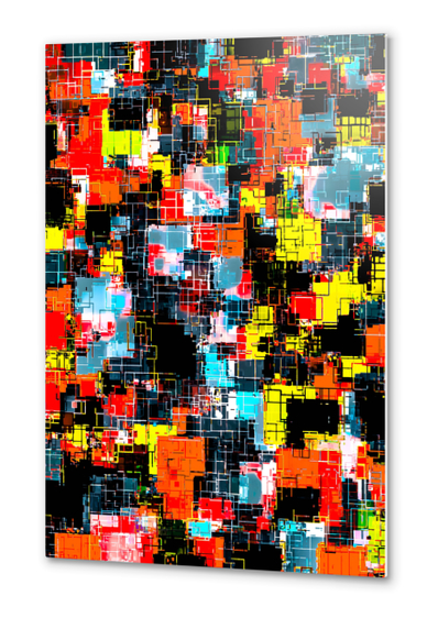 geometric pixel square pattern abstract in red blue yellow Metal prints by Timmy333