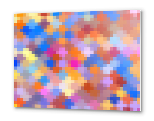 geometric square pixel pattern abstract in pink blue orange Metal prints by Timmy333