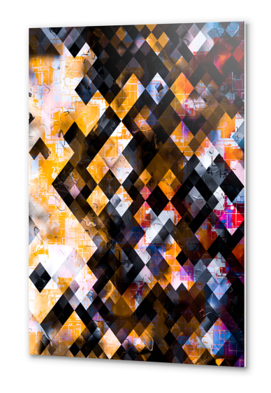 geometric square pixel pattern abstract background in orange pink blue Metal prints by Timmy333