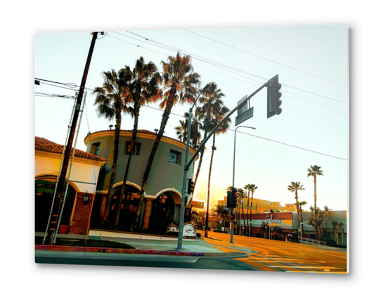 road in the city with sunrise sky at Encino, Los Angeles, USA Metal prints by Timmy333