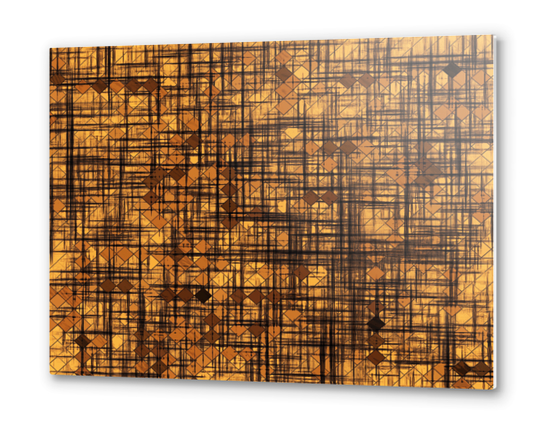 geometric square pixel pattern abstract in brown Metal prints by Timmy333