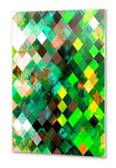 geometric pixel square pattern abstract background in green yellow Metal prints by Timmy333