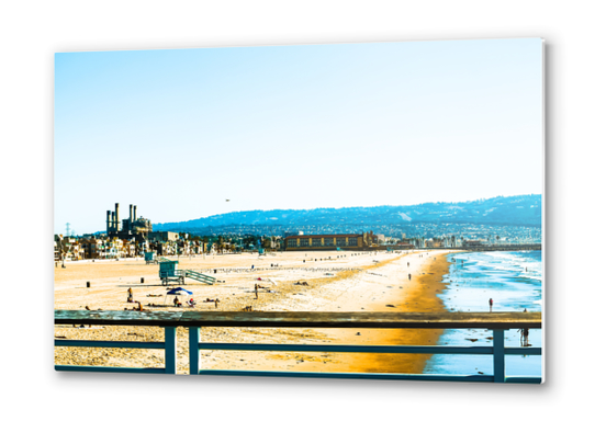 sandy beach with blue ocean wave at Manhattan Beach, California, USA Metal prints by Timmy333