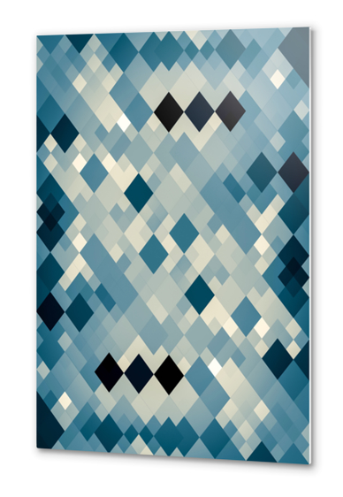 geometric square pixel pattern abstract art background in blue Metal prints by Timmy333