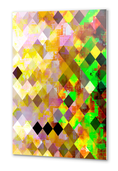 geometric pixel square pattern abstract background in pink green yellow Metal prints by Timmy333