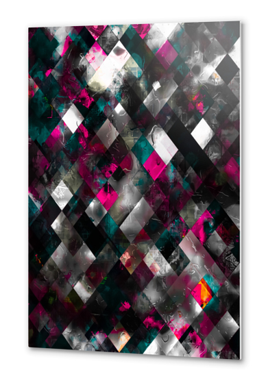 graphic design geometric pixel square pattern abstract background in pink blue black Metal prints by Timmy333