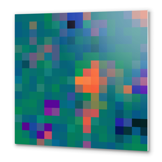 graphic design geometric pixel square pattern abstract in green blue orange Metal prints by Timmy333