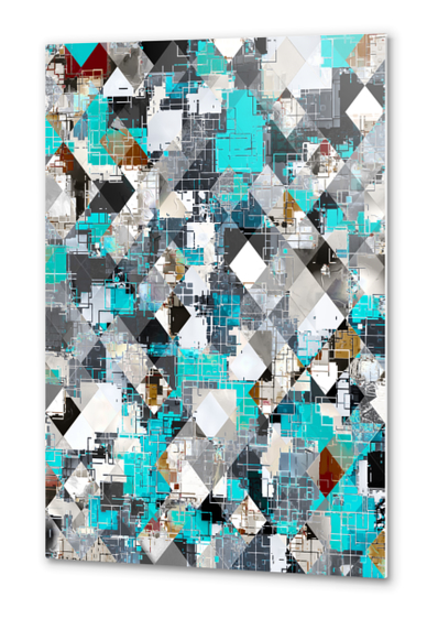 geometric pixel square pattern abstract background in blue brown Metal prints by Timmy333