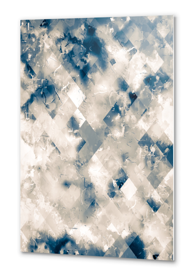 geometric square pixel pattern abstract background in blue black and white Metal prints by Timmy333