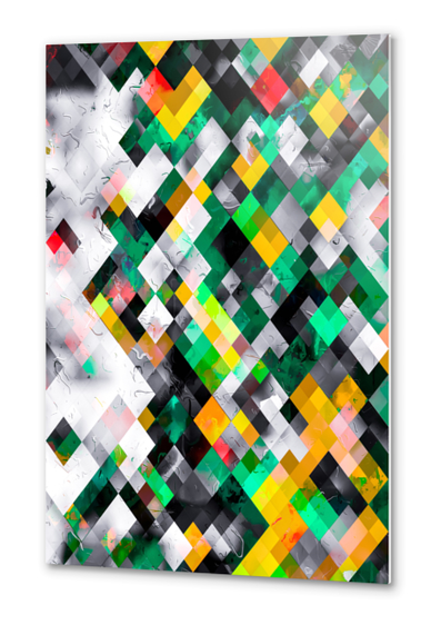 geometric square pixel pattern abstract background in green yellow black Metal prints by Timmy333